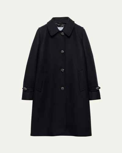 Prada Loden Leather-button Single-breasted Wool Coat In Bleu