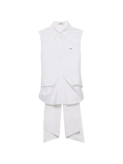 Prada Log-embroidery Sleeveless Shirt In White