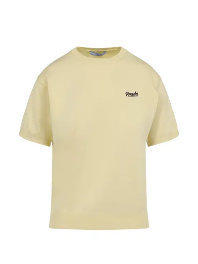 Prada Short Sleeve Crew Neck Knit Top In Yellow