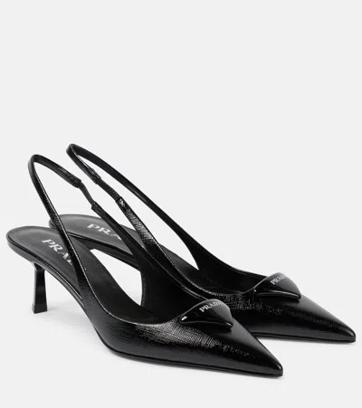 Prada Logo 55 Leather Slingback Pumps In Black