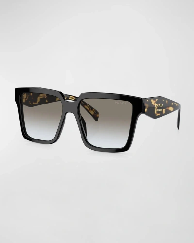 Prada Logo Acetate & Plastic Square Sunglasses In Black