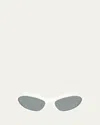 Prada Logo Acetate & Plastic Wrap Sunglasses In Bone