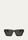 Prada Logo Acetate Rectangle Sunglasses In Black