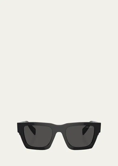 Prada Logo Acetate Rectangle Sunglasses In Black