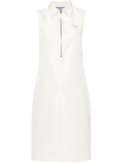 Prada Silk-blend Polo Shirt Dress In White