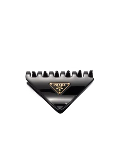 Prada Womens Black Brand-plaque Triangle Acrylic Claw Clip