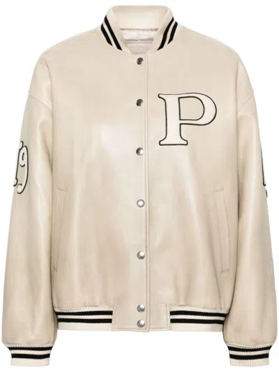 PRADA PRADA LOGO-APPLIQUÉ LEATHER BOMBER JACKET