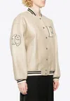Prada Padded Leather Varsity Jacket Women In Beige