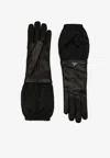 Prada Enamel-logo Leather Gloves In Black