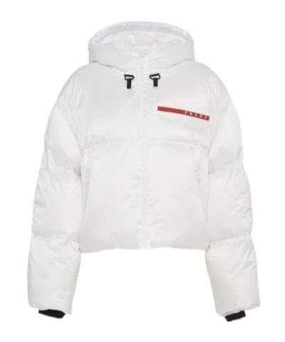Prada Cropped Technical Nylon Down Jacket In White