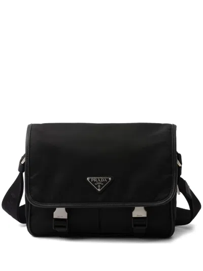 Prada Logo-appliqué Re-nylon Shoulder Bag In Black