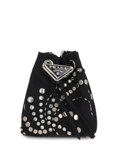 Prada Logo-appliqué Studded Bucket Bag