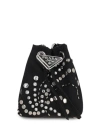 Prada Logo Plaque Studded Bucket Bag In Black