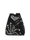 Prada Logo Plaque Studded Bucket Bag In Nero