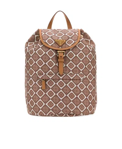 Prada Logo Backpack In Brown