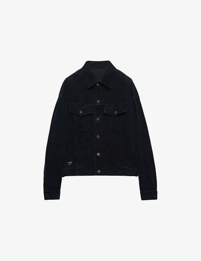 Prada Mens Blue Logo-badge Regular-fit Corduroy Jacket