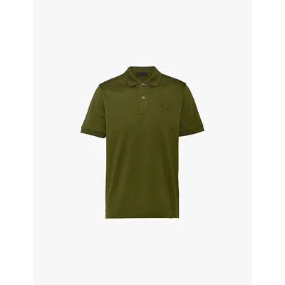 Prada Triangle-logo Cotton Polo Shirt In Green