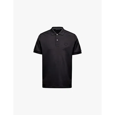PRADA MENS BLACK LOGO-BADGE SLIM-FIT COTTON-PIQUÉ POLO SHIRT