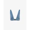 Prada Logo Denim Bralette In Blue