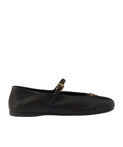 PRADA PRADA LOGO DETAILED ROUND-TOE BALLERINA SHOES