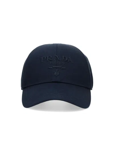 Prada Logo Baseball Cap In Blue