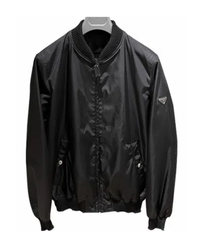 Prada Logo Baseball Jacket In Black