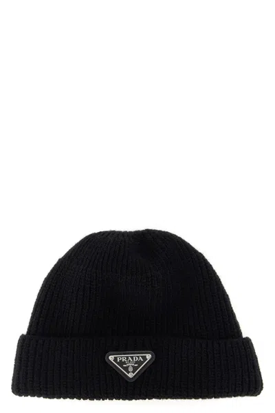 Prada Logo Beanie In Black