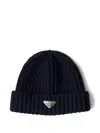 Prada Wool Logo Beanie In Blue