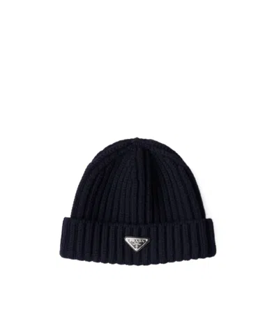 Prada Dark Blue Wool Beanie Hat