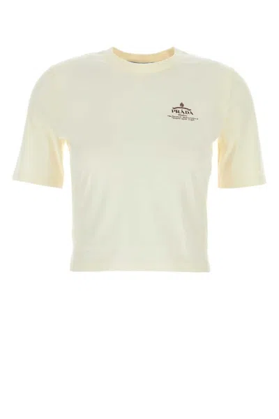 Prada Cream Cotton T-shirt In Beige