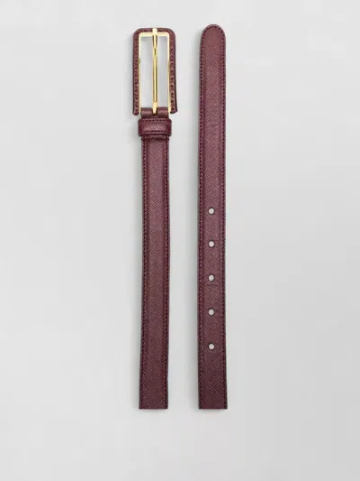 Prada Logo Belt Adjustable Fit Textured Style In Burgundy