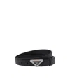 Prada Logo-buckle Saffiano Leather Belt In Black
