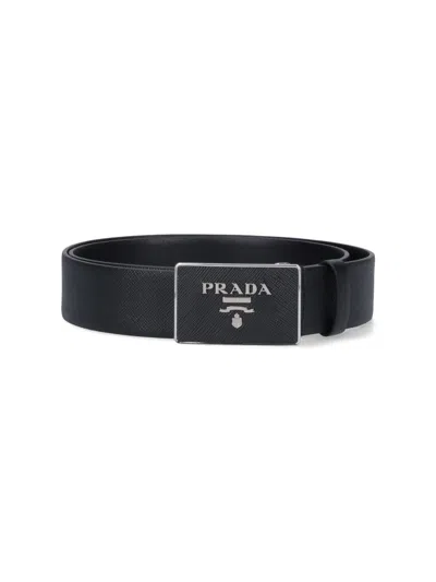 Prada Logo Belt In Black