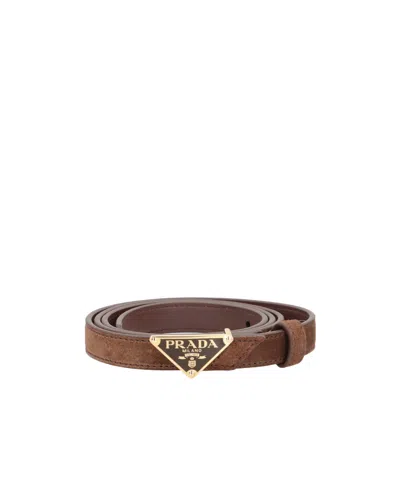 PRADA TRIANGULAR BUCKLE LEATHER BELT