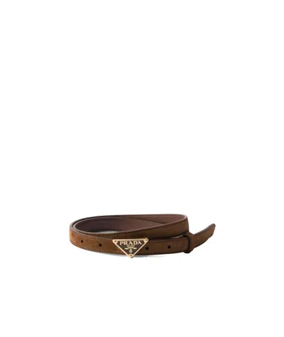 Prada Logo Belt In Cocoa Brown