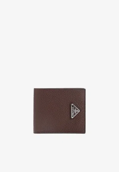 PRADA LOGO BI-FOLD LEATHER WALLET