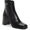 Prada Black Leather Ankle Boots With Logo Triangle Women In Nero