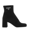 Prada Suede Block-heel Ankle Booties In Black