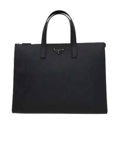 Prada Logo Briefcase In Black