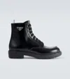 PRADA LOGO BRUSHED LEATHER COMBAT BOOTS