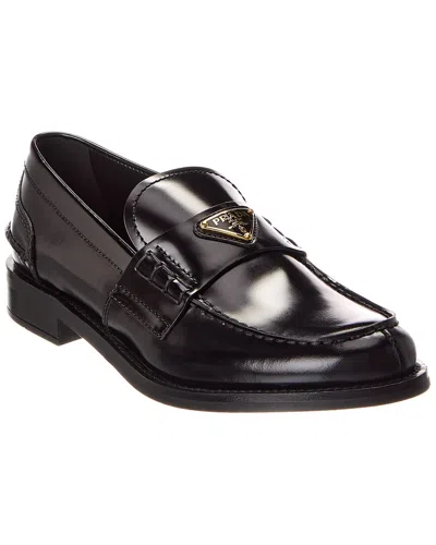Prada Logo Brushed Leather Loafer In Black