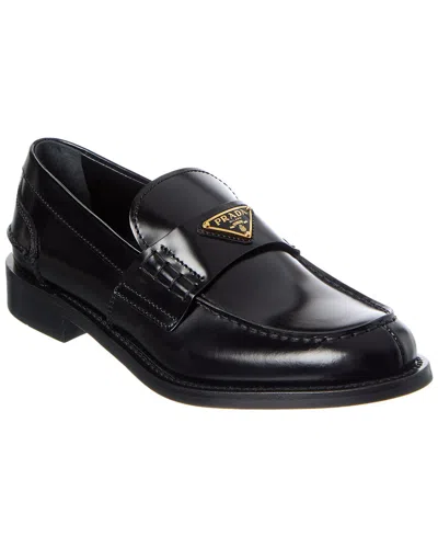 PRADA PRADA LOGO BRUSHED LEATHER LOAFER