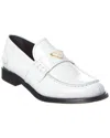 Prada Calf Leather White Loafers With Logo Embellishment In White