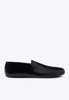 Prada Logo Brushed Leather Loafers In Black