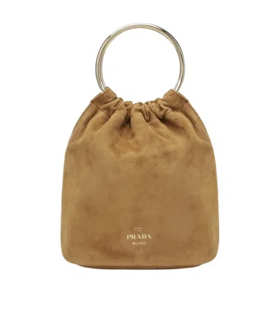 Prada Logo Bucket Bag In Brown