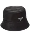 Prada Logo-embellished Shell Bucket Hat In Black