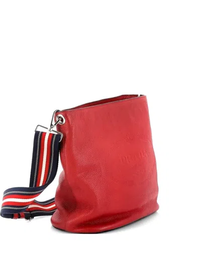 Pre-owned Prada Logo Bucket Messenger Bag Vitello Phenix Small Crossbody Bag In Red