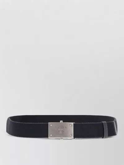 Prada Logo Buckle Leather Belt Loop Design In Black