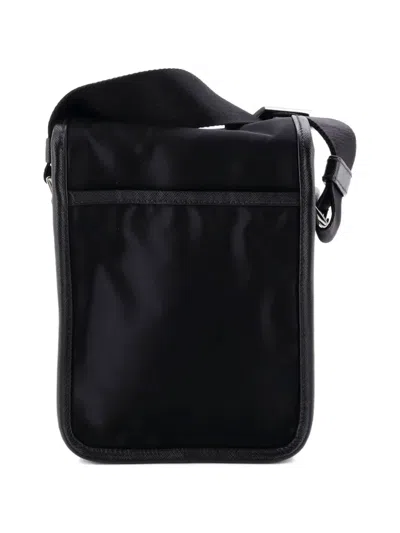 Pre-owned Prada Logo Buckle Messenger Bag Nylon Crossbody Bag In Black