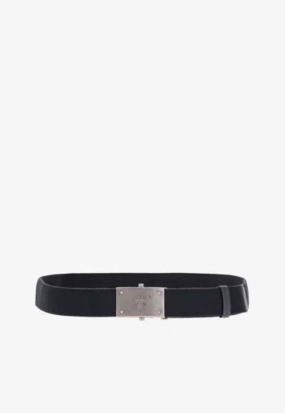 Prada Logo Buckle Tape Belt In Black